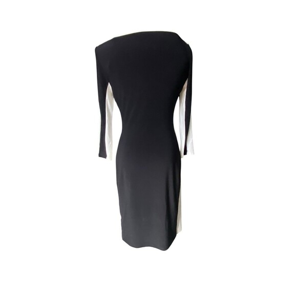 Lauren Ralph Lauen Colorblcok SheathDress Size 6 Petite Black Ruched Stretchy - Picture 5 of 11